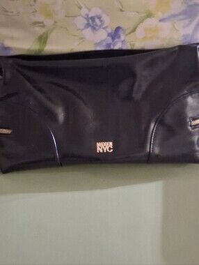 Madden NYC Black Leather Hand Bag with Gold Logo